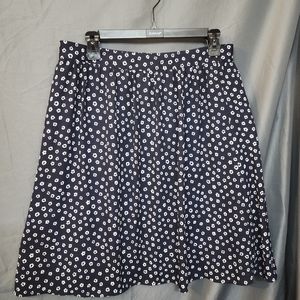 j crew womens pleated navy blue with white polkadot midi skirt size 10